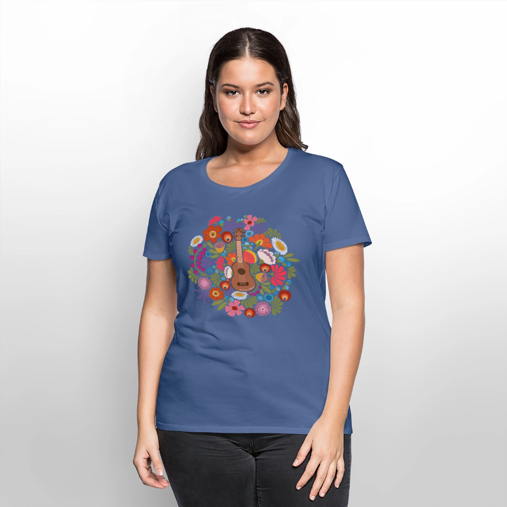 Damen Premium T-Shirt - Ukulele im Blumenmeer - Taubenblau