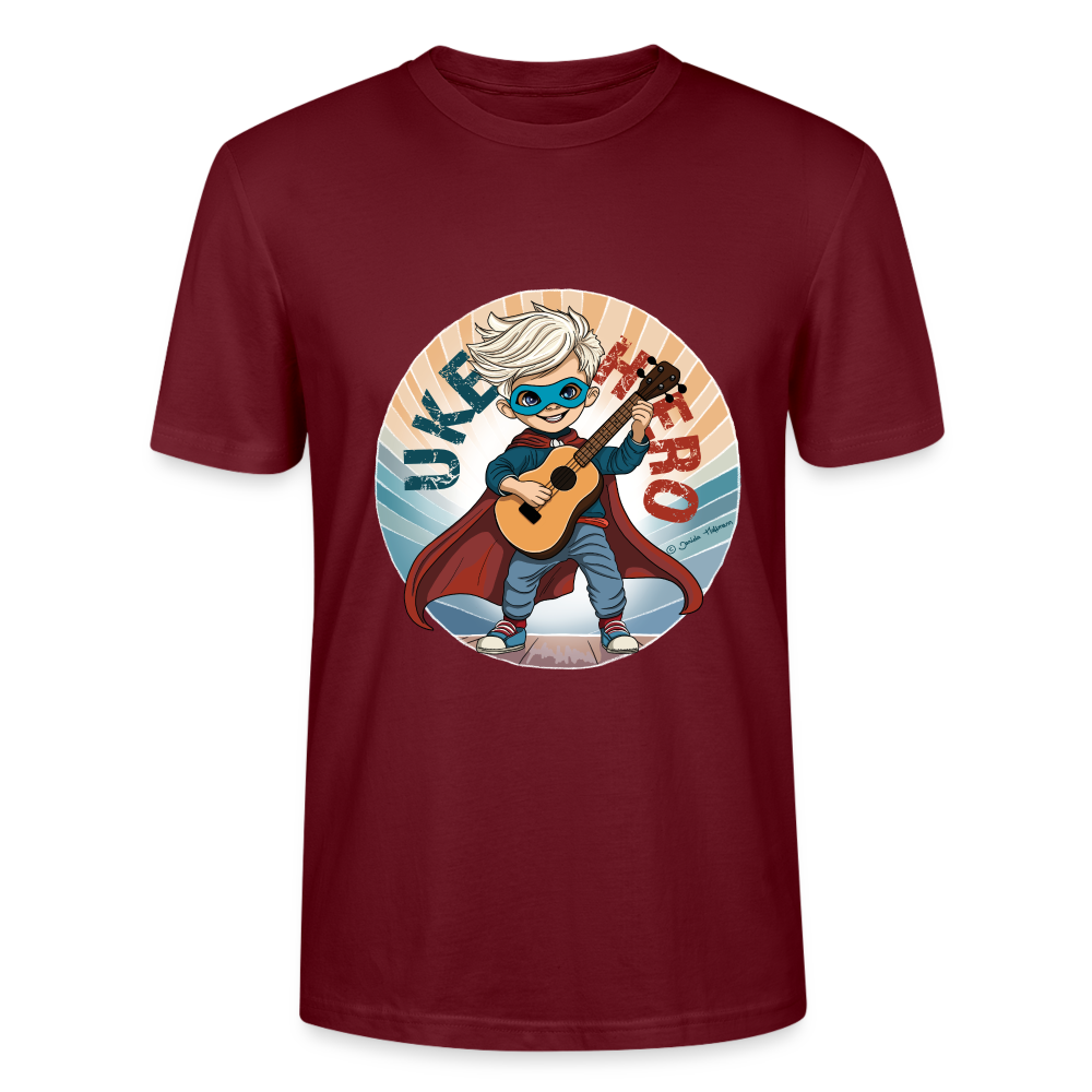 Ukulele T-Shirt Unisex - "UKE-Hero" - Burgunderrot
