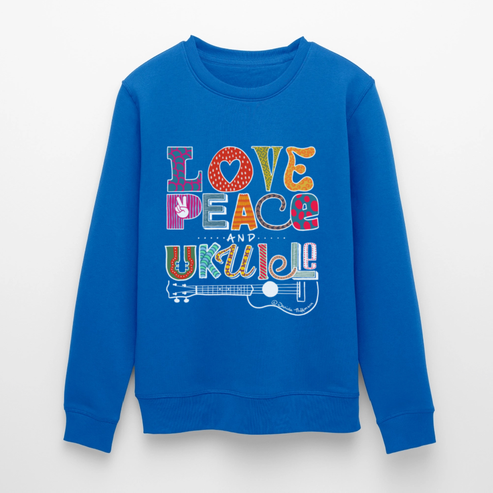 Ukulele-Sweatshirt - "LOVE, PEACE & UKULELE" - Königsblau