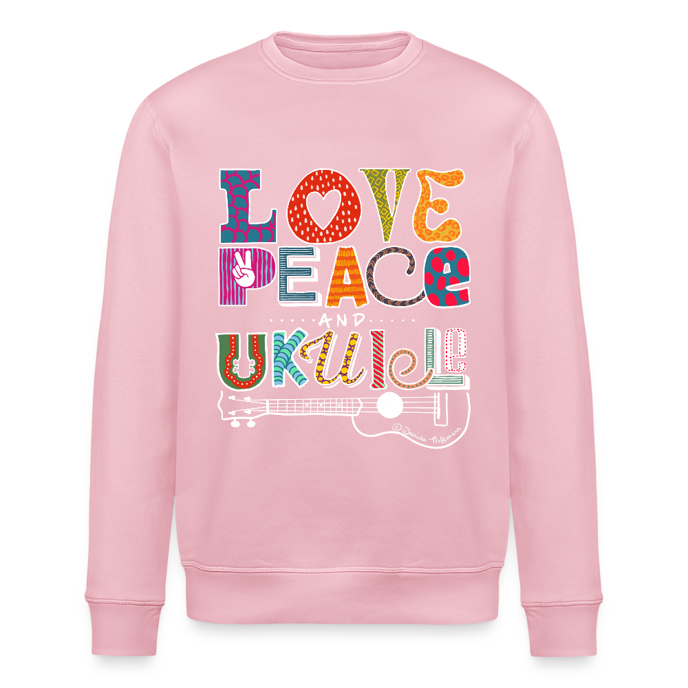 Ukulele-Sweatshirt - "LOVE, PEACE & UKULELE" - Hellrosa