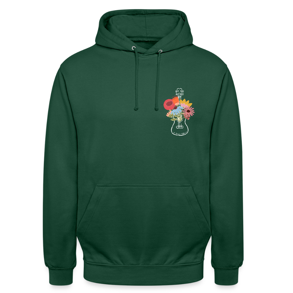 Ukulele Unisex Hoodie - "Flower Power" - Flaschengrün