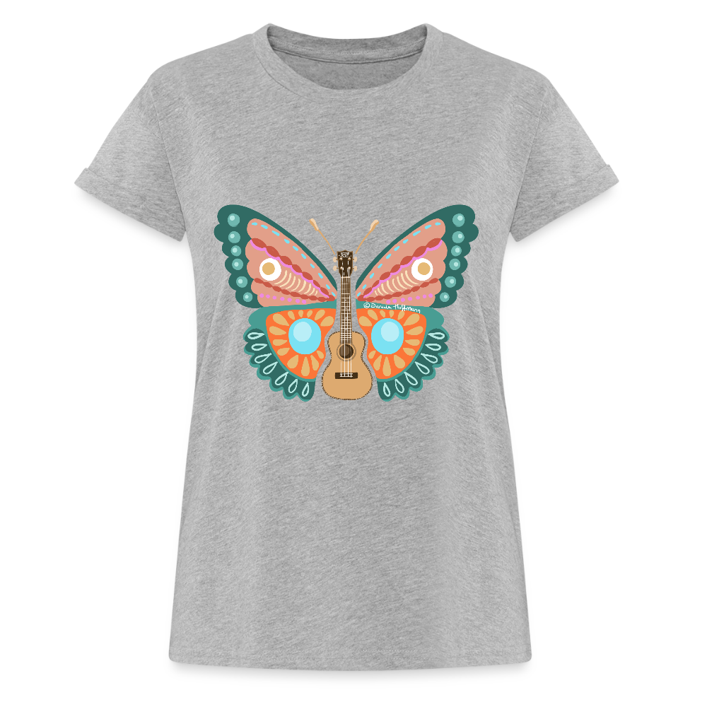 Ukulele Damen T-Shirt - "Ukulele-Schmetterling" - Grau meliert