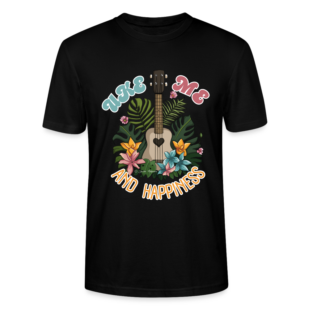 Ukulele T-Shirt - "Uke, me and happiness" - Schwarz