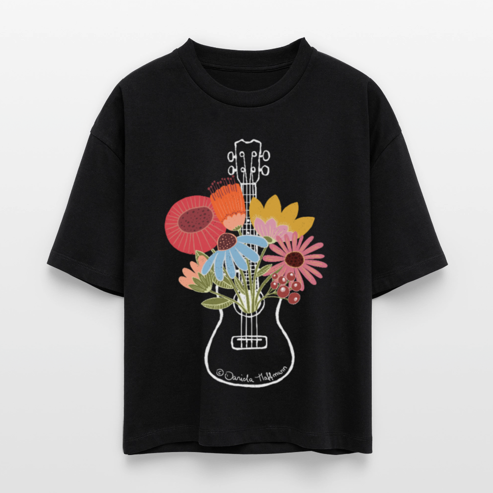Ukulele Damen-Shirt "Flower Power" - Relaxed Fit - Schwarz