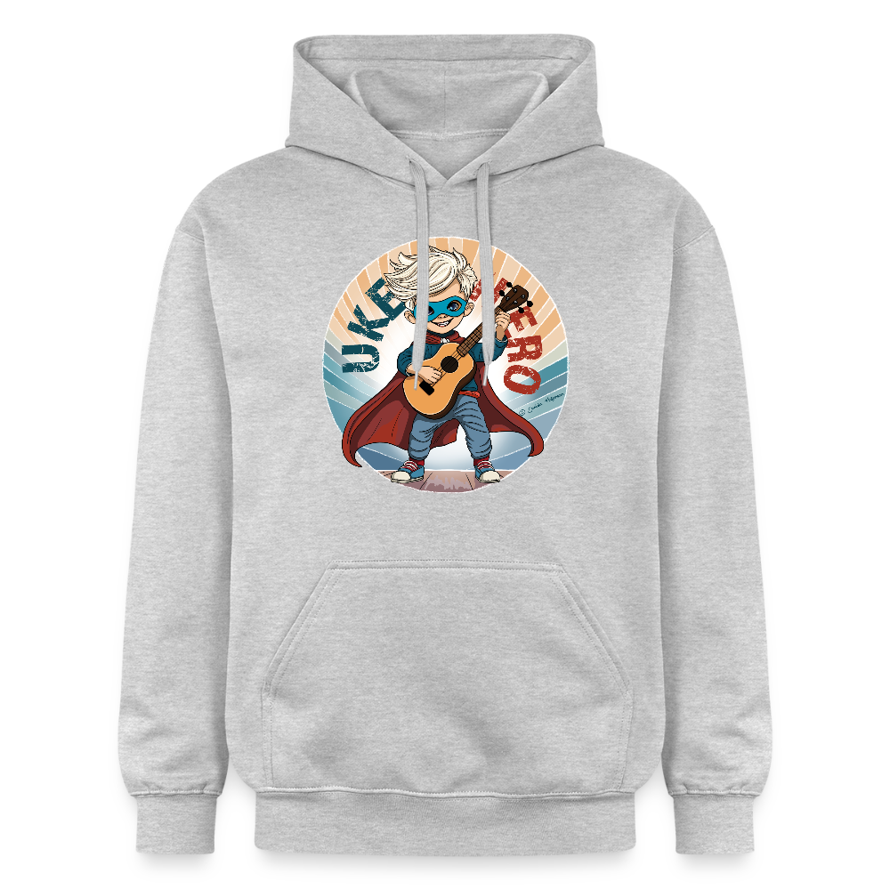 Unisex Hoodie - "Uke-Hero" - handgezeichnetes Design - Hellgrau meliert