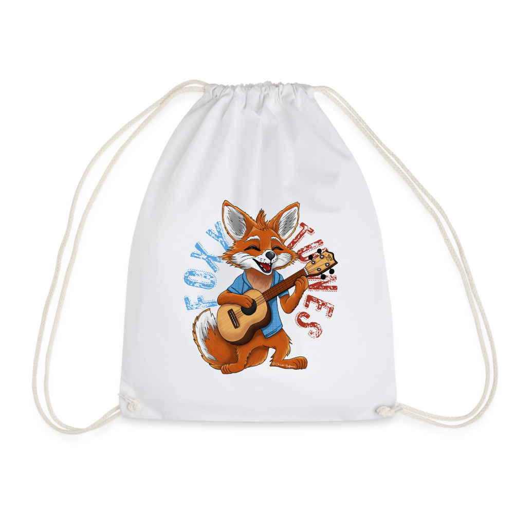 Ukulele Turnbeutel - Ukulele-Fuchs - handgezeichnetes Design - Weiß