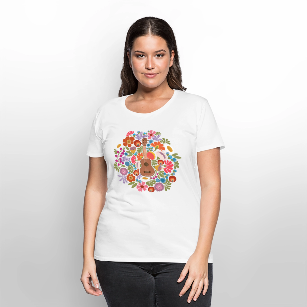 Damen Premium T-Shirt - Ukulele im Blumenmeer - Weiß