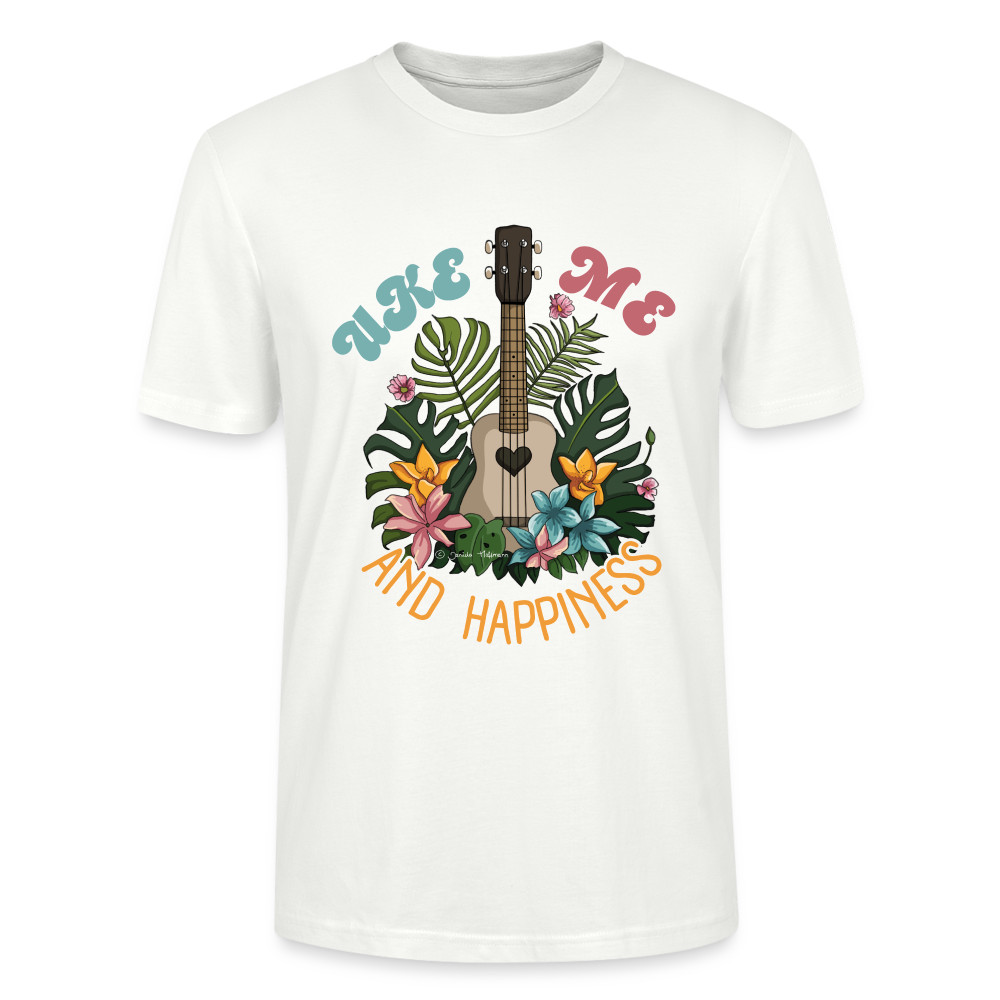 Ukulele T-Shirt - "Uke, me and happiness" - Weiß