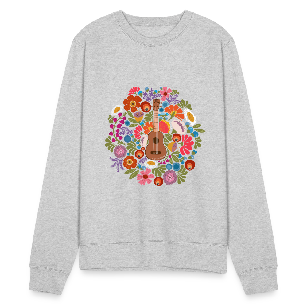 Ukulele Sweatshirt Unisex - Ukulele im Blumenmeer - Weißgrau meliert