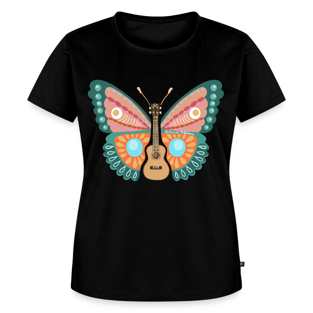 Damen Premium T-Shirt - "Ukulele Schmetterling" - Schwarz