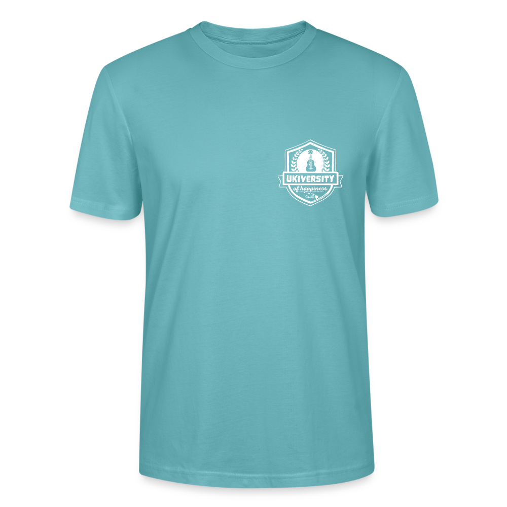 Ukulele T-Shirt Unisex - "Ukiversity of happiness" - Pastelltürkis