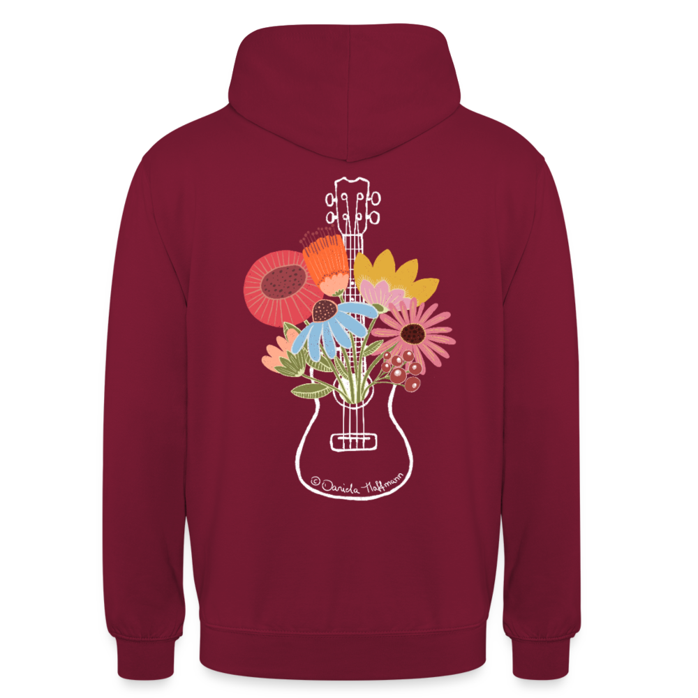 Ukulele Unisex Hoodie - "Flower Power" - Bordeaux