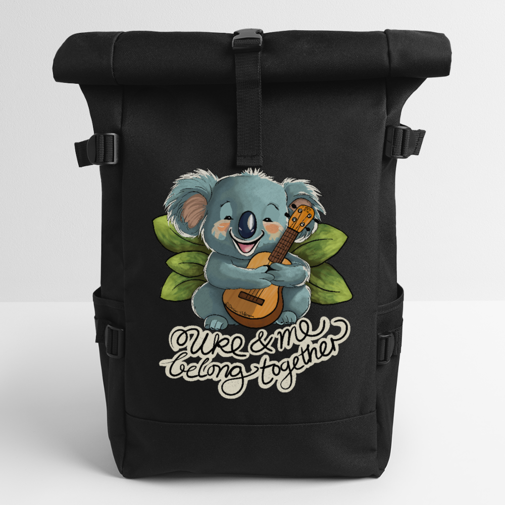 Ukulele Rolltop Rucksack "Uke and me belong together" - Schwarz