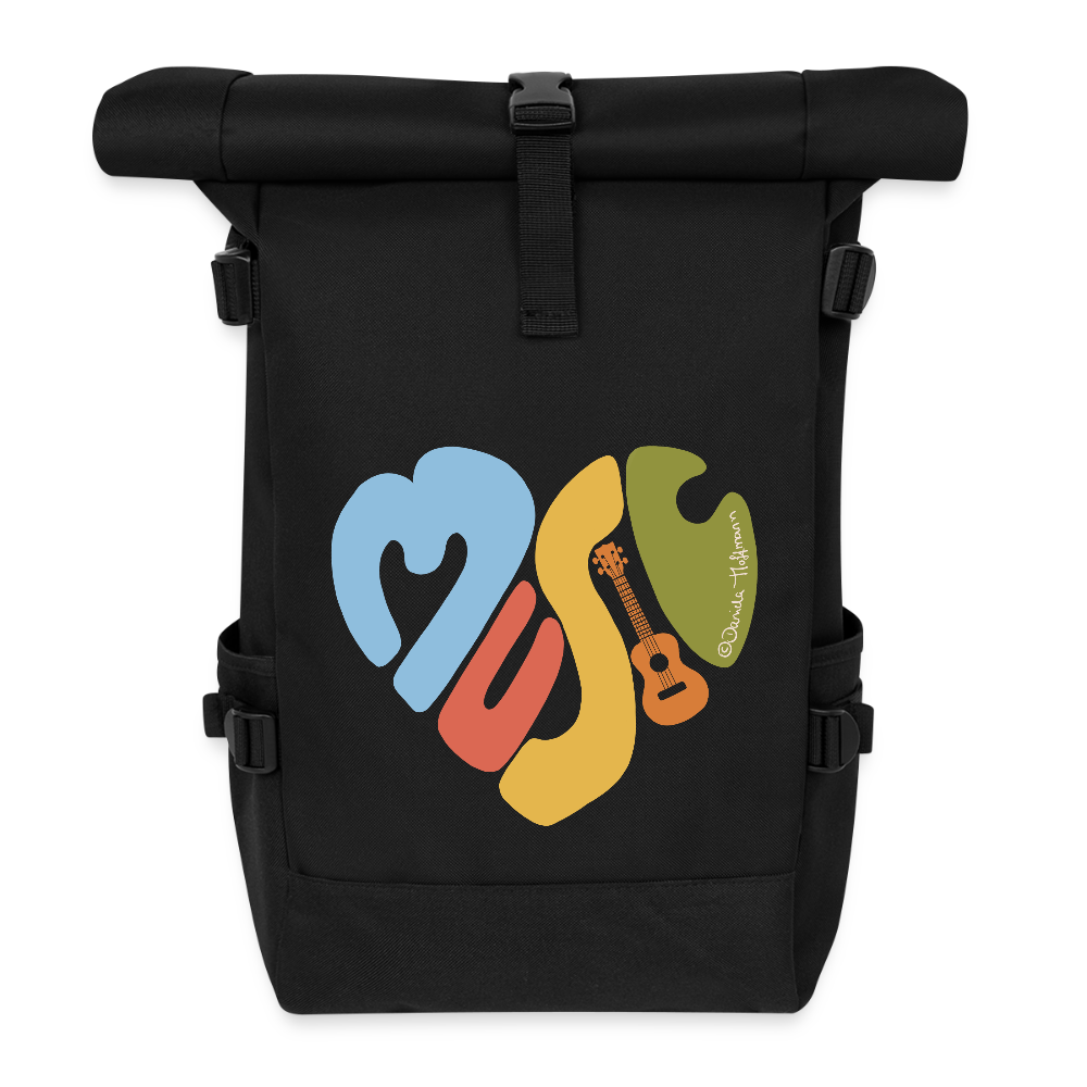 Ukulele Rolltop Rucksack "Music love" - Schwarz
