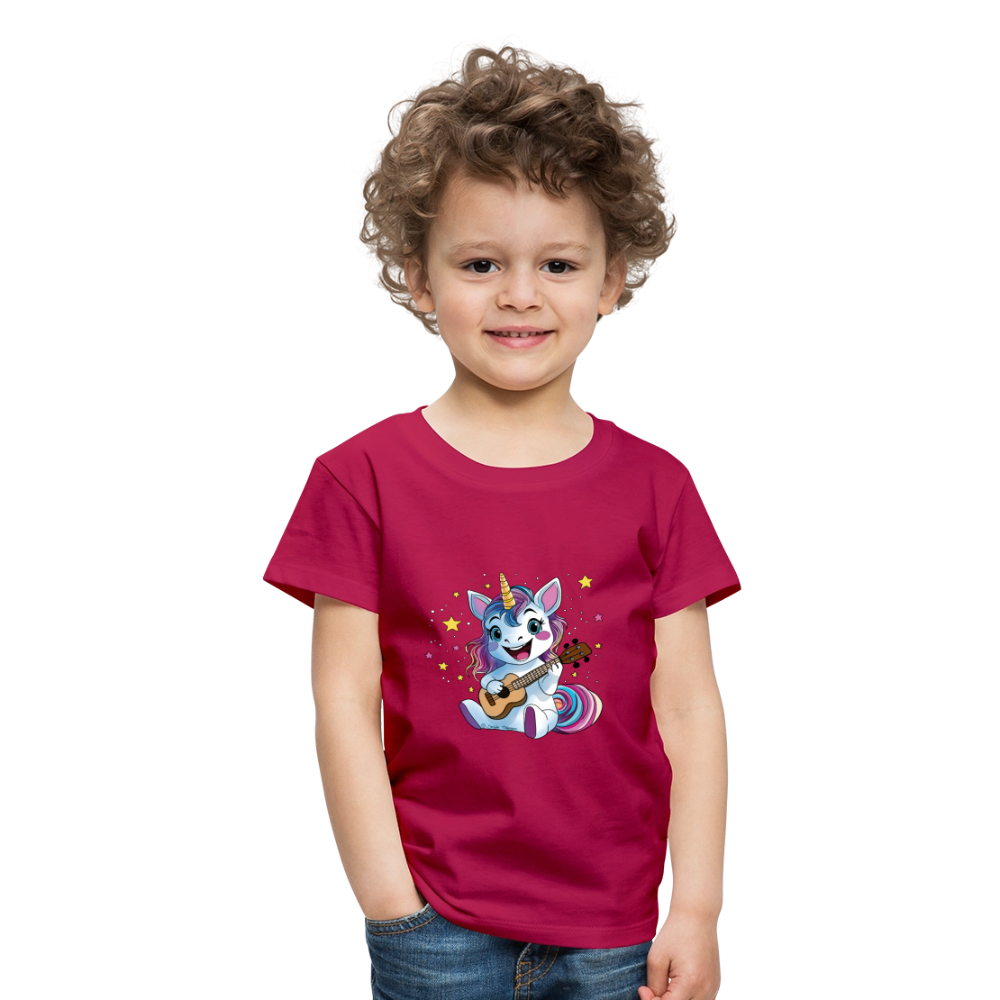 Kinder Premium T-Shirt "Ukulele-Einhorn" - dunkles Pink