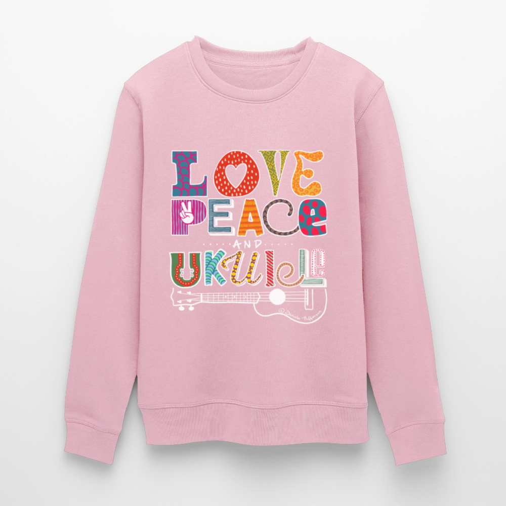 Ukulele-Sweatshirt - "LOVE, PEACE & UKULELE" - Hellrosa