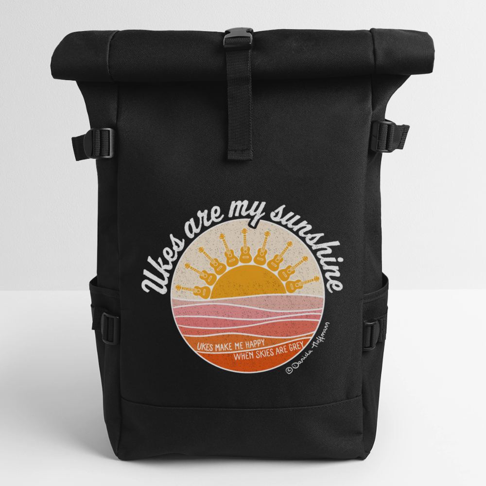 Ukulele Rolltop Rucksack "Ukes are my sunshine" - Schwarz