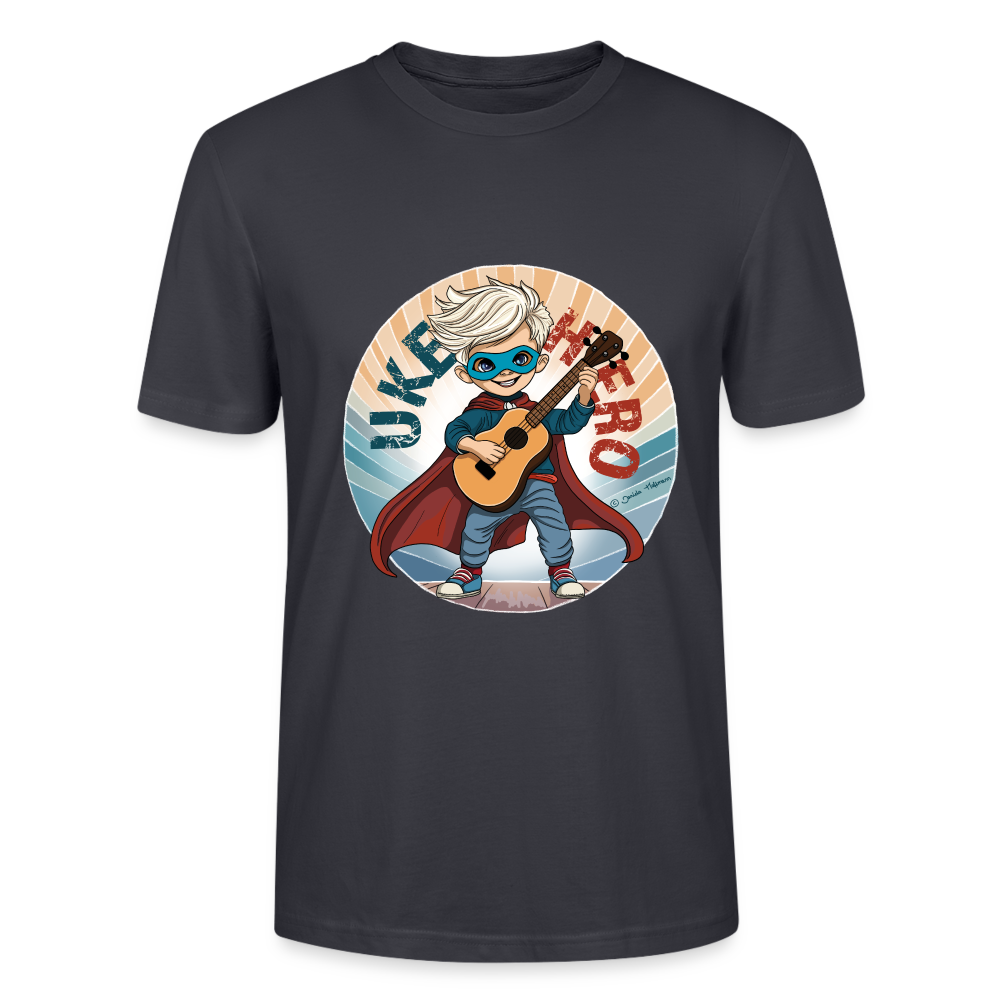 Ukulele T-Shirt Unisex - "UKE-Hero" - Dunkles Graublau