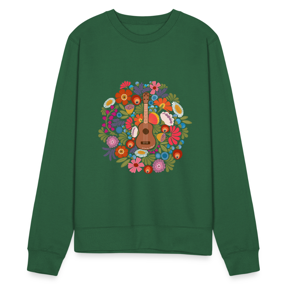 Ukulele Sweatshirt Unisex - Ukulele im Blumenmeer - Grün