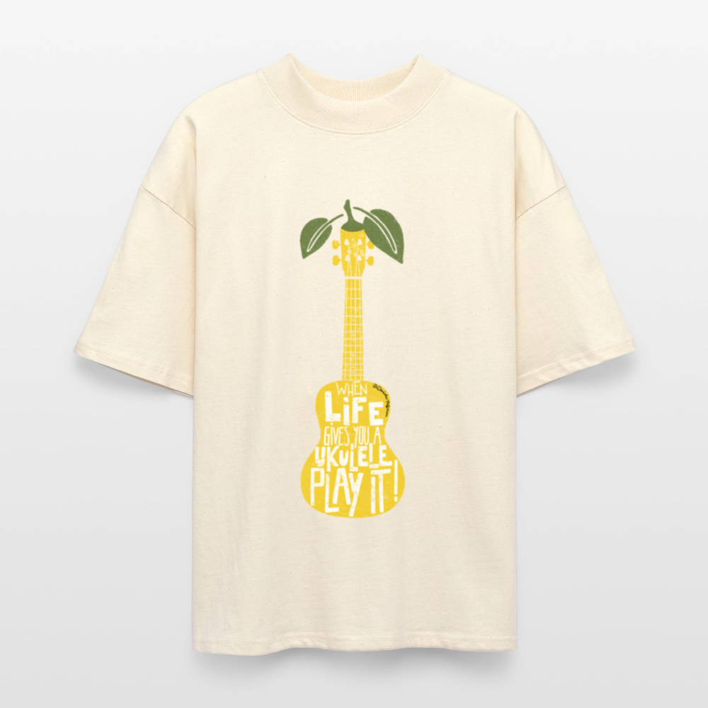 Ukulele Damen T-Shirt - "When life gives you a Ukulele - Play it!" - CURVY VIBES - Weißgrau