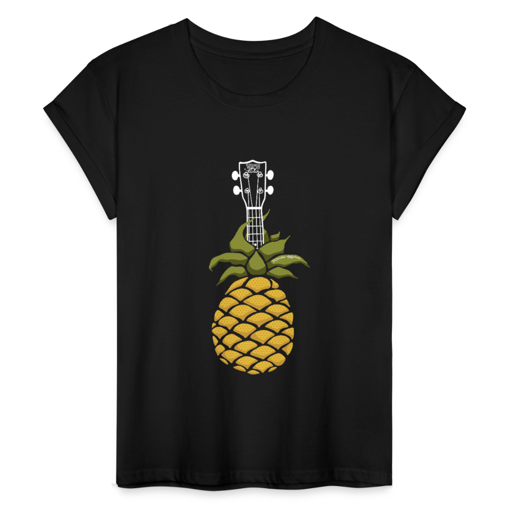 Ukulele Damen T-Shirt - "Pinapple Jam" - Schwarz