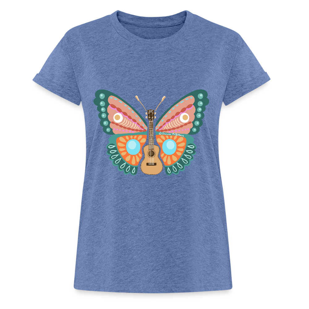 Ukulele Damen T-Shirt - "Ukulele-Schmetterling" - Denim meliert