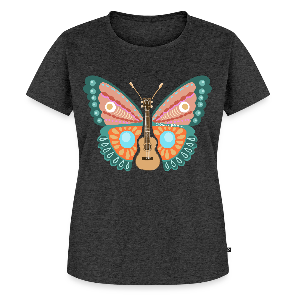 Damen Premium T-Shirt - "Ukulele Schmetterling" - Anthrazit meliert
