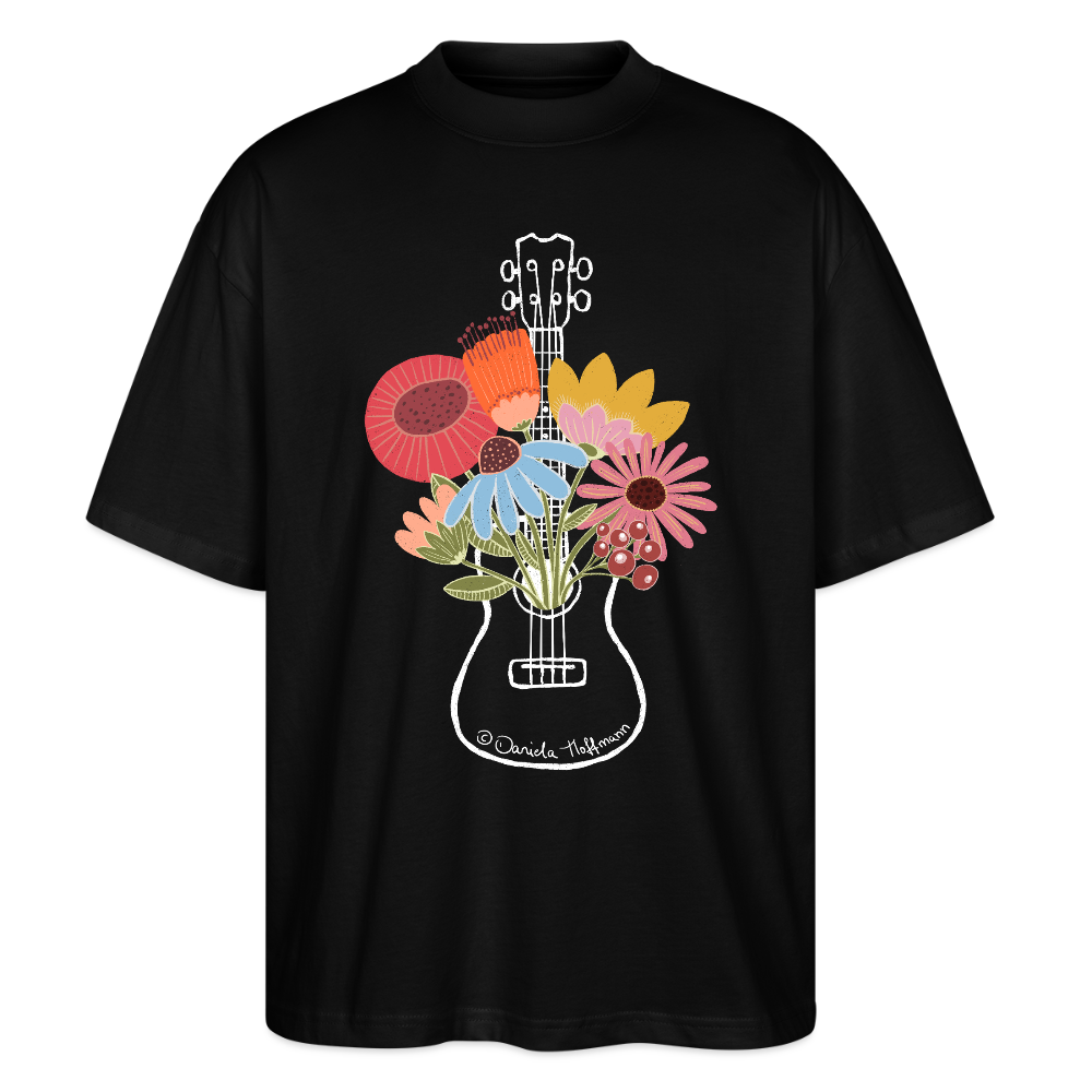 Ukulele Damen T-Shirt - "Flower Power" - CURVY VIBES - Schwarz