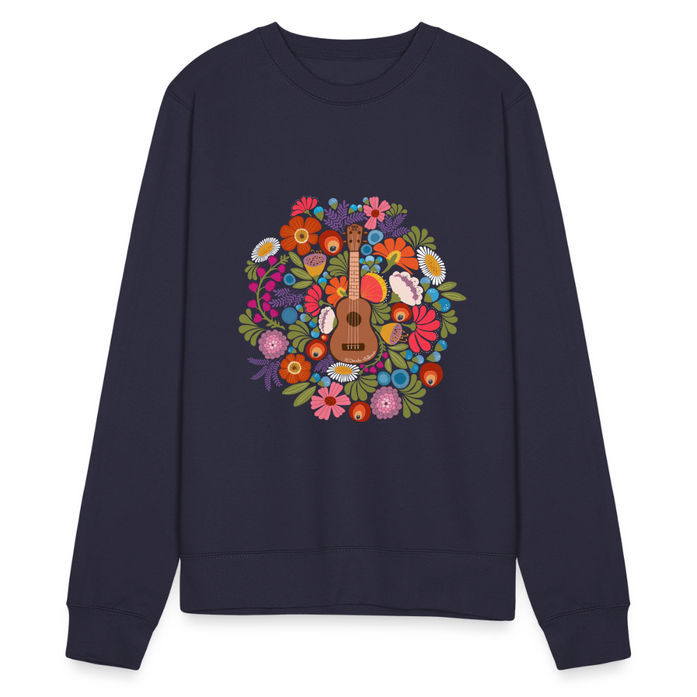Ukulele Sweatshirt Unisex - Ukulele im Blumenmeer - Navy