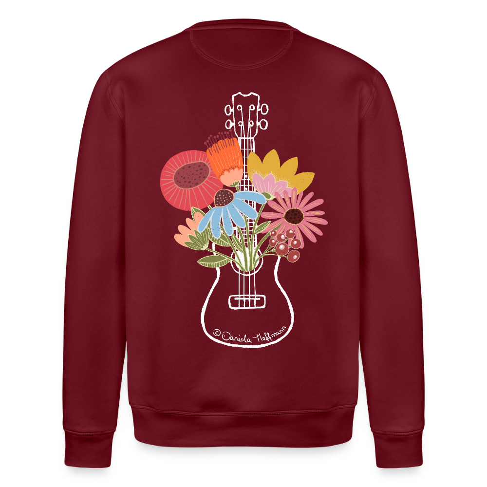 Ukulele-Sweatshirt - "Flower Power" - Burgunderrot