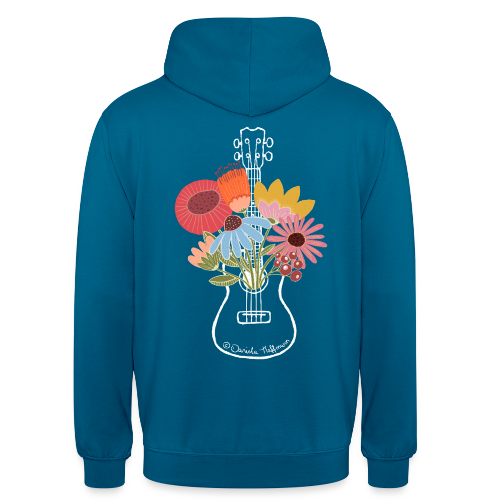 Ukulele Unisex Hoodie - "Flower Power" - Tiefseeblau