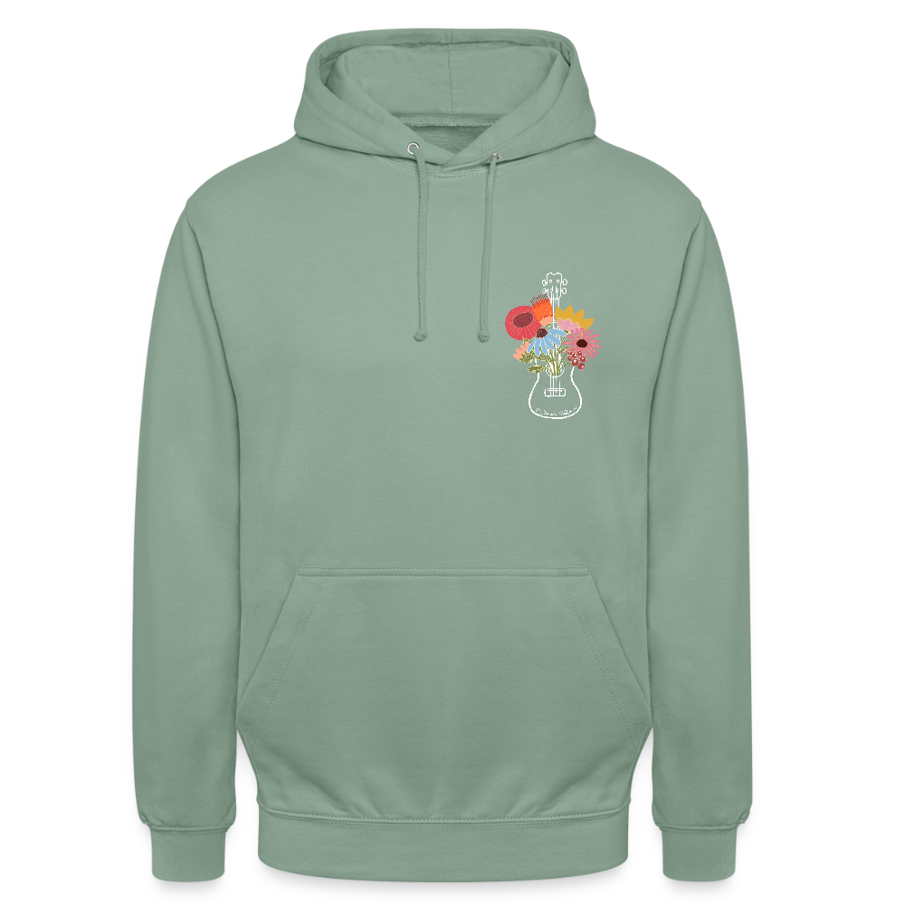 Ukulele Unisex Hoodie - "Flower Power" - Graugrün