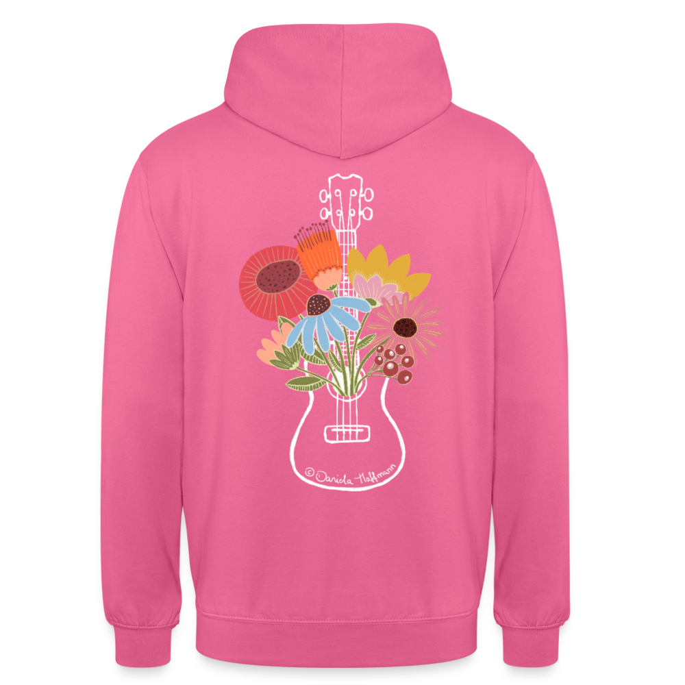 Ukulele Unisex Hoodie - "Flower Power" - Pink