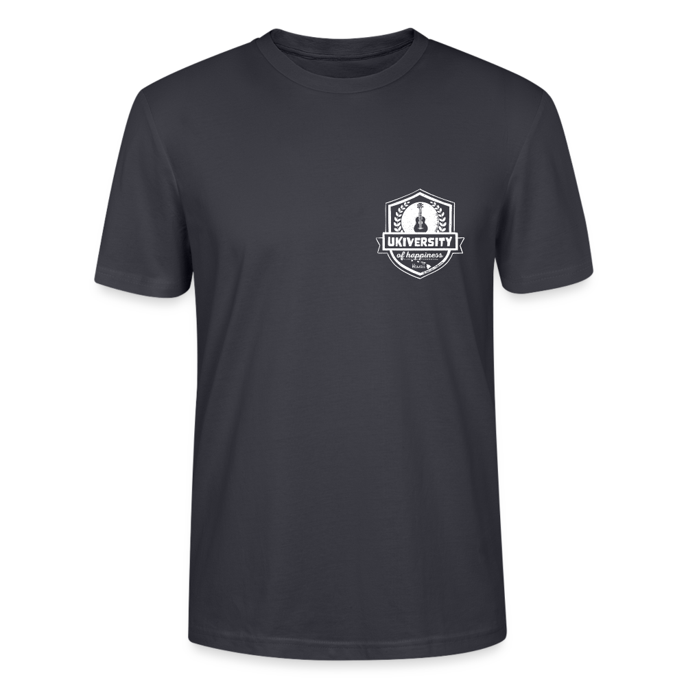 Ukulele T-Shirt Unisex - "Ukiversity of happiness" - Dunkles Graublau