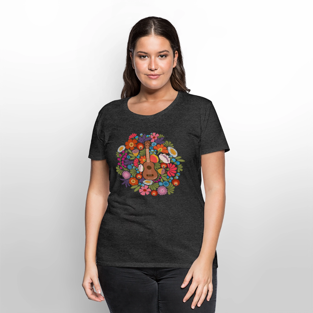 Damen Premium T-Shirt - Ukulele im Blumenmeer - Anthrazit meliert