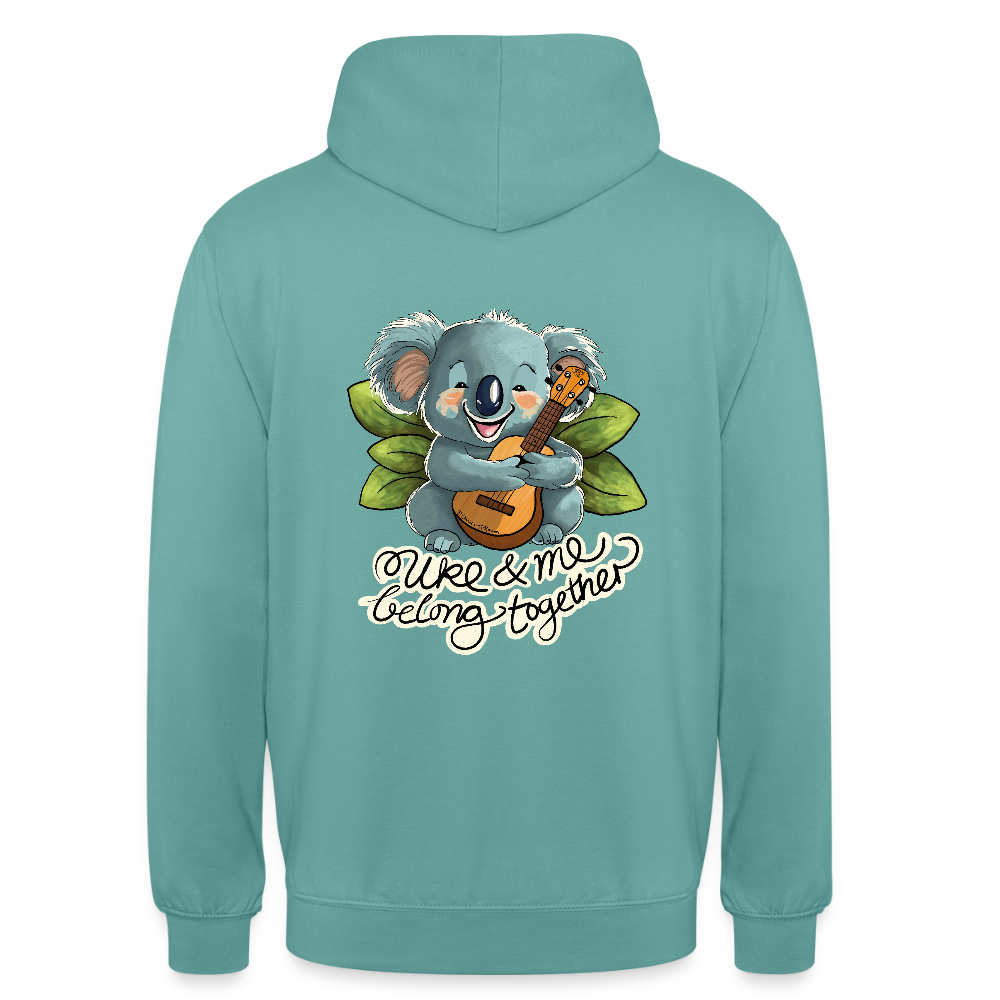 Ukulele Unisex Hoodie - "Uke & me belong together" - Pastelltürkis