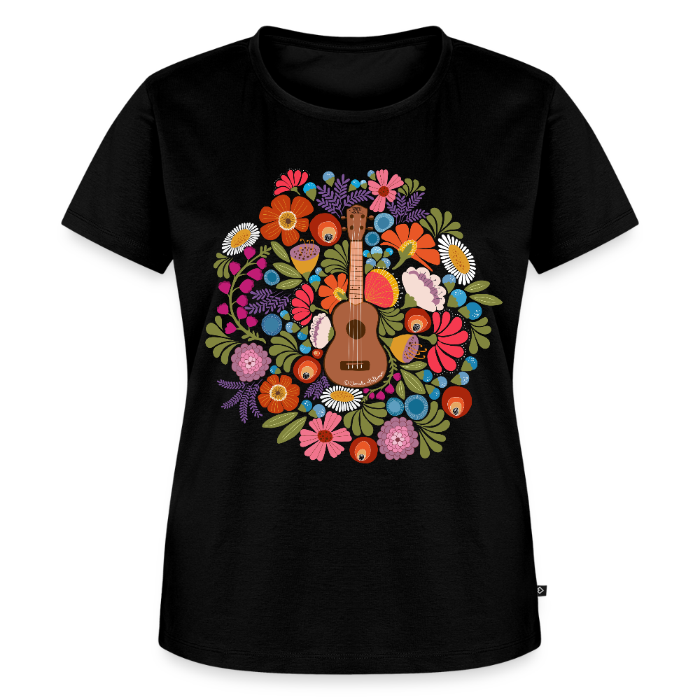 Damen Premium T-Shirt - Ukulele im Blumenmeer - Schwarz