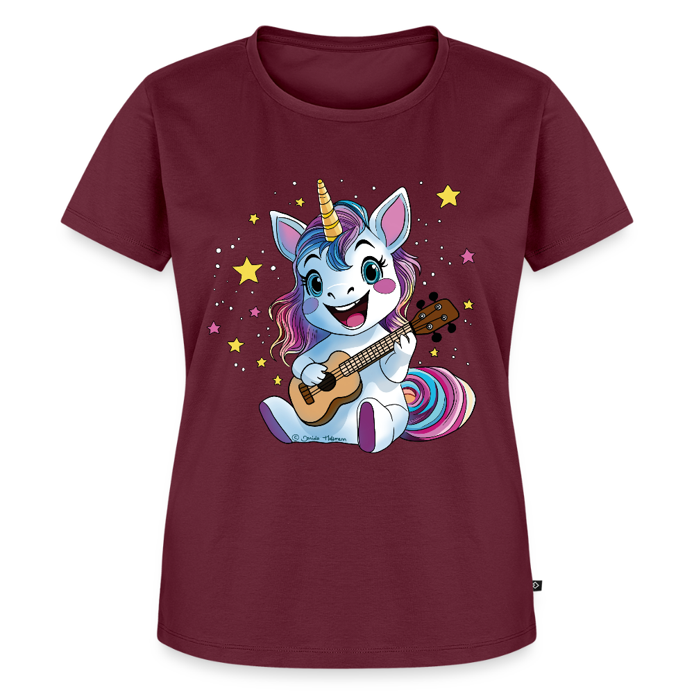 Damen Premium T-Shirt - "Ukulele-Einhorn" - Burgunderrot