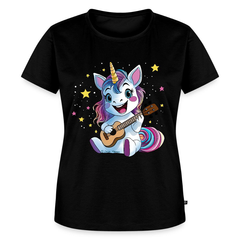 Damen Premium T-Shirt - "Ukulele-Einhorn" - Schwarz