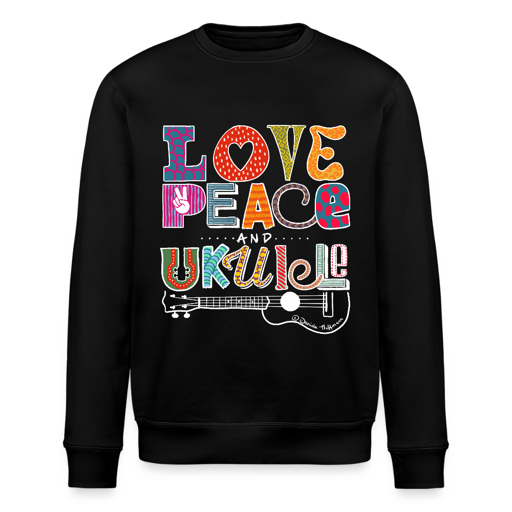 Ukulele-Sweatshirt - "LOVE, PEACE & UKULELE" - Schwarz
