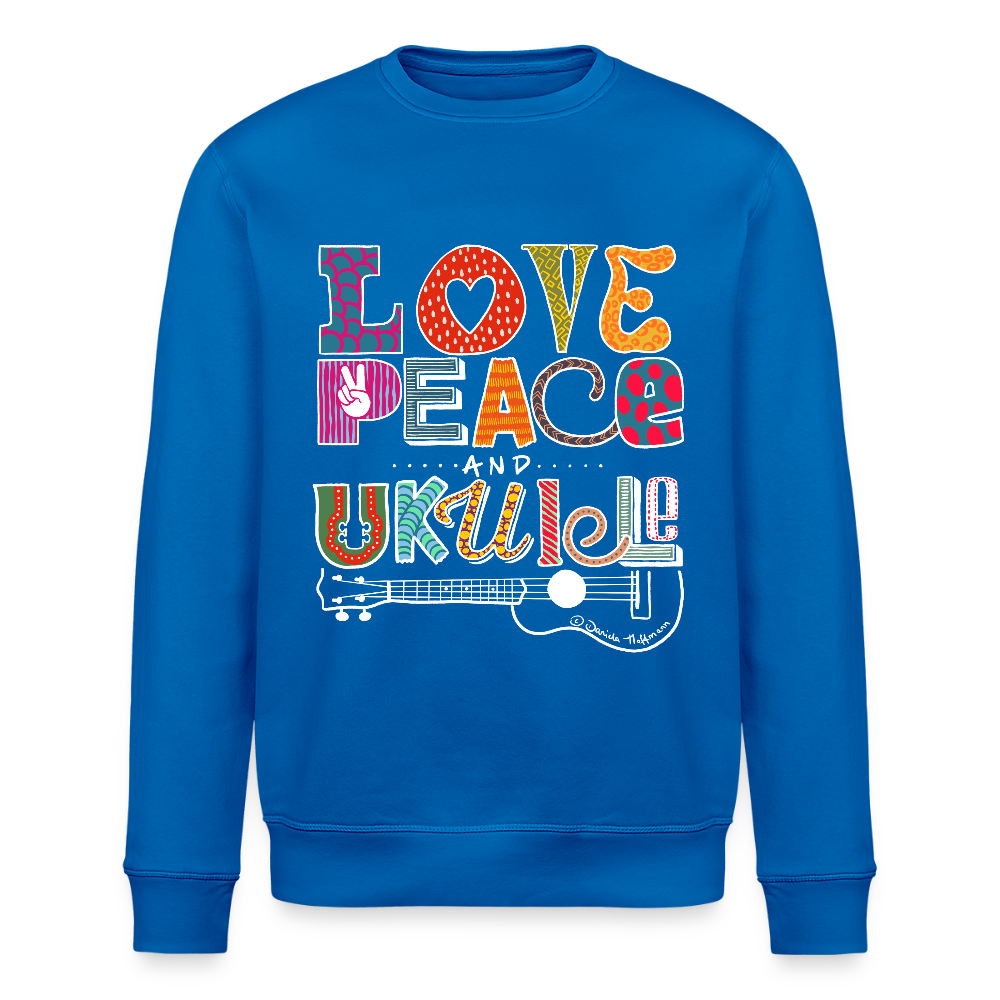 Ukulele-Sweatshirt - "LOVE, PEACE & UKULELE" - Königsblau