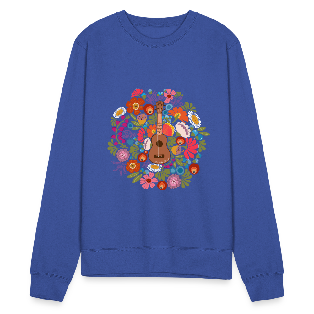 Ukulele Sweatshirt Unisex - Ukulele im Blumenmeer - Royalblau