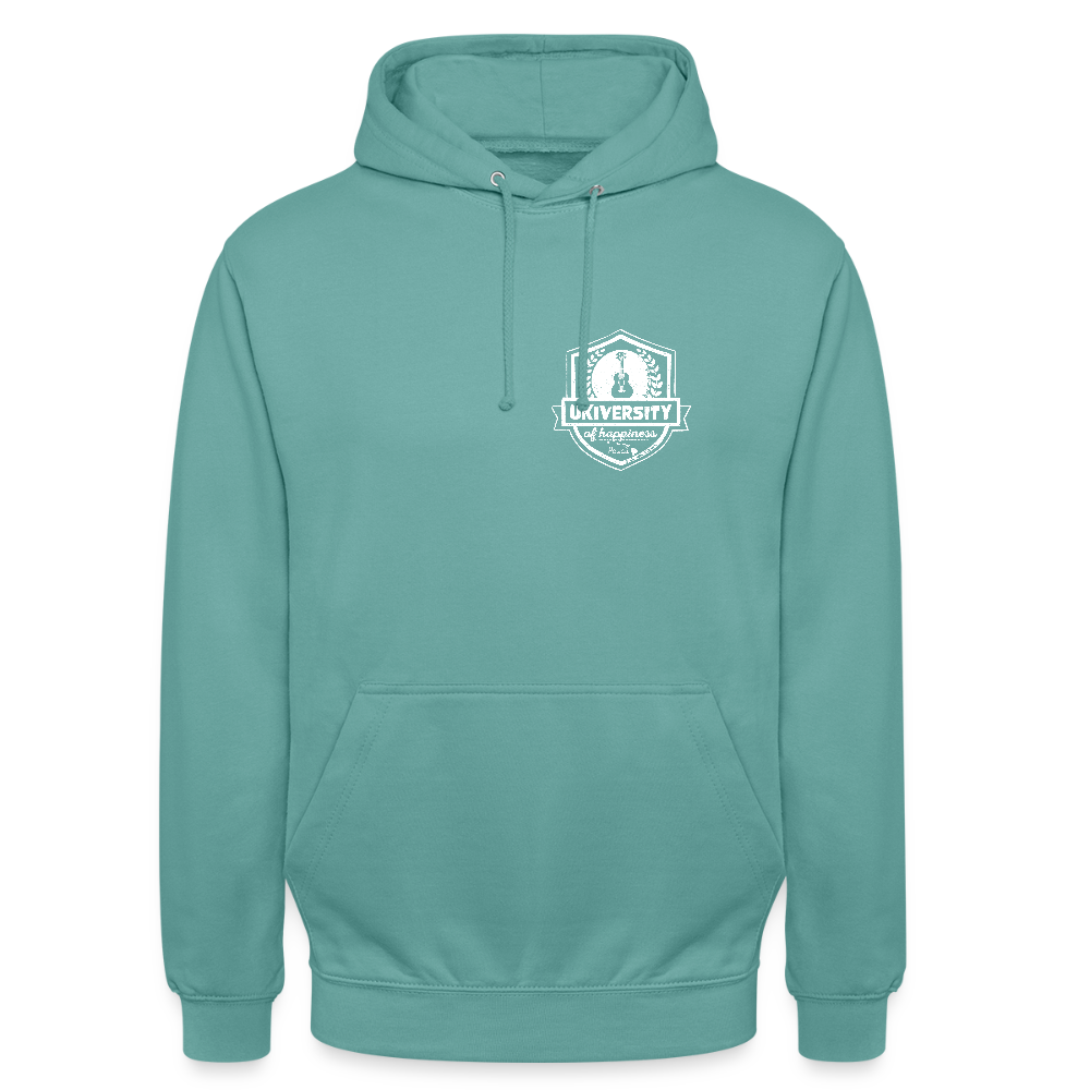 Ukulele Unisex Hoodie - "Ukiversity of happiness" - Pastelltürkis