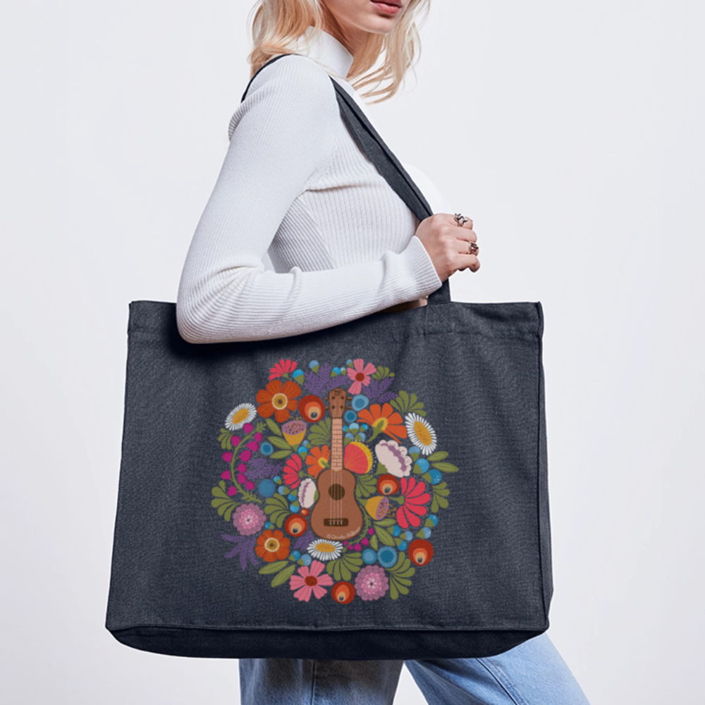 Ukulele Shopping Tasche - Ukulele im Blumenmeer - midnight Blue