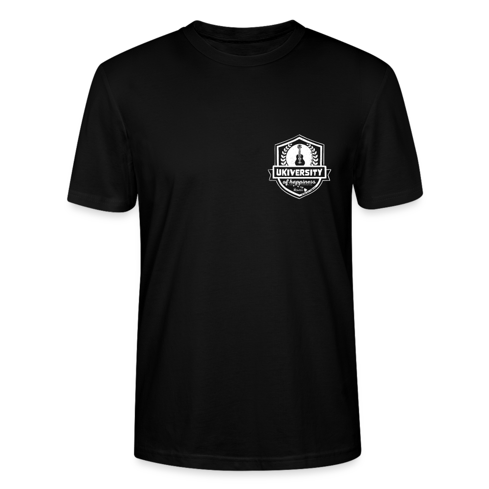 Ukulele T-Shirt Unisex - "Ukiversity of happiness" - Schwarz