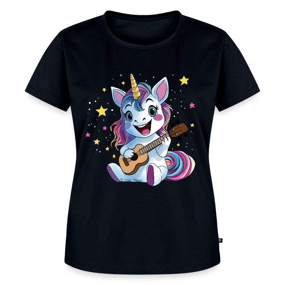 Damen Premium T-Shirt - "Ukulele-Einhorn" - Navy