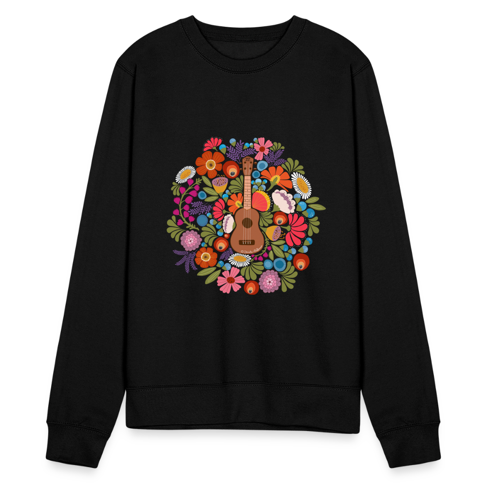 Ukulele Sweatshirt Unisex - Ukulele im Blumenmeer - Schwarz