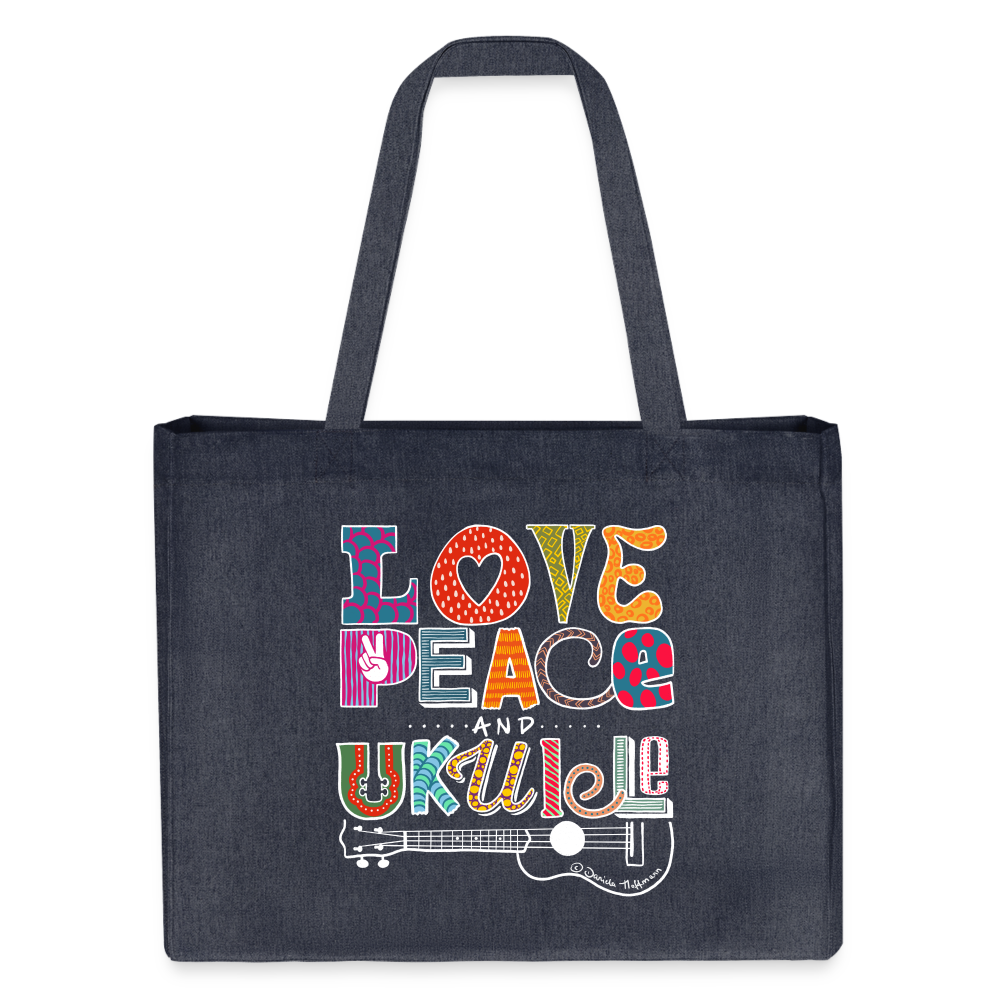 Ukulele Shopping Tasche - "Love, Peace & Ukulele" - midnight Blue