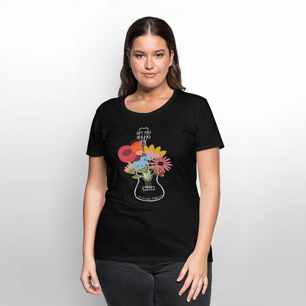 Damen Premium T-Shirt - "Flower Power" - Schwarz