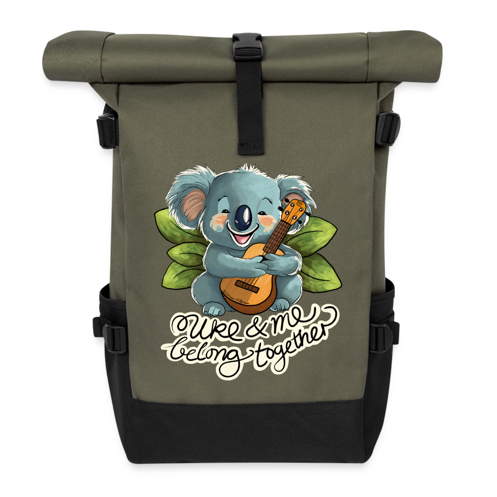 Ukulele Rolltop Rucksack "Uke and me belong together" - Olive/Schwarz